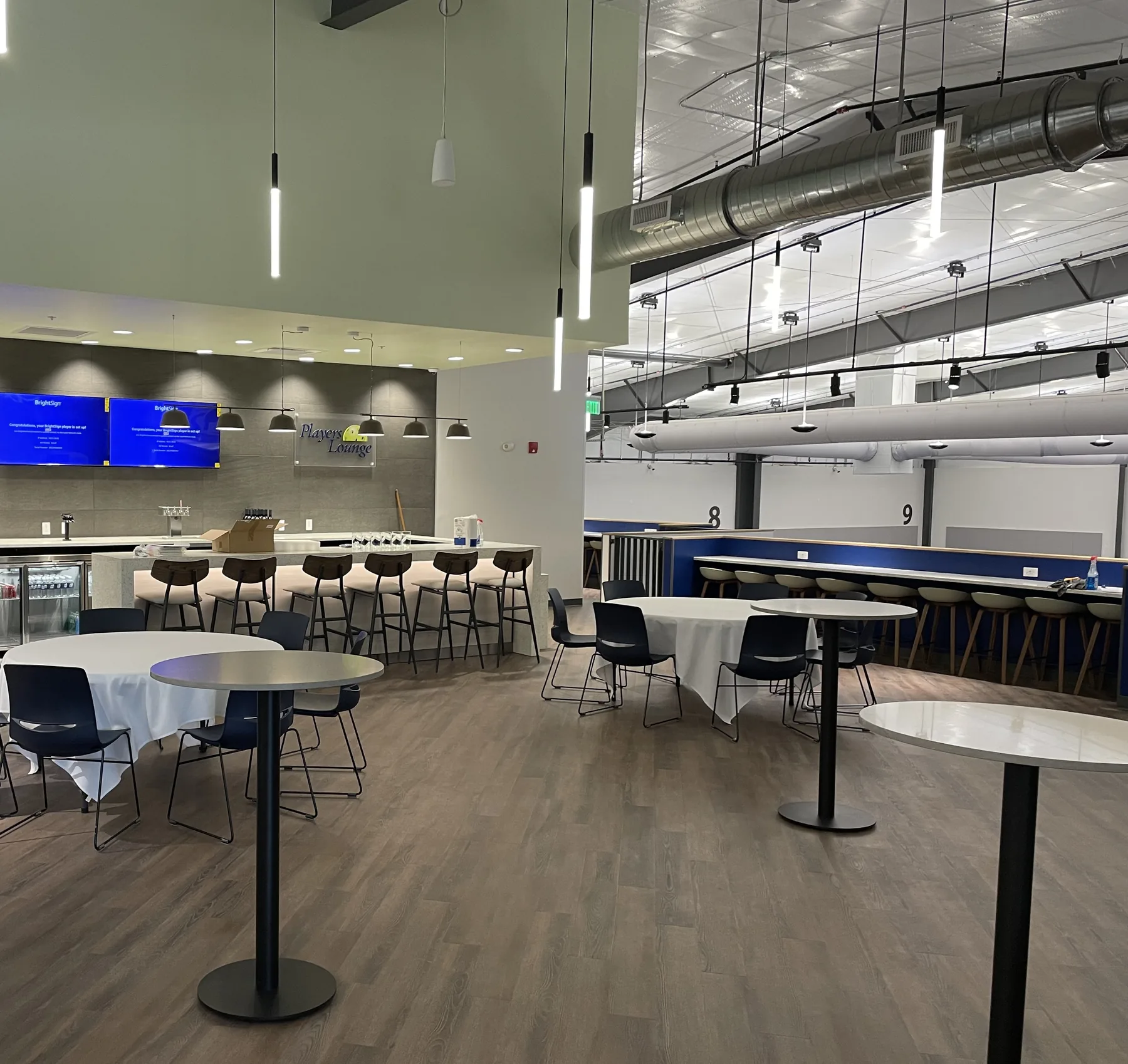 The cafe and lounge overlooking the courts