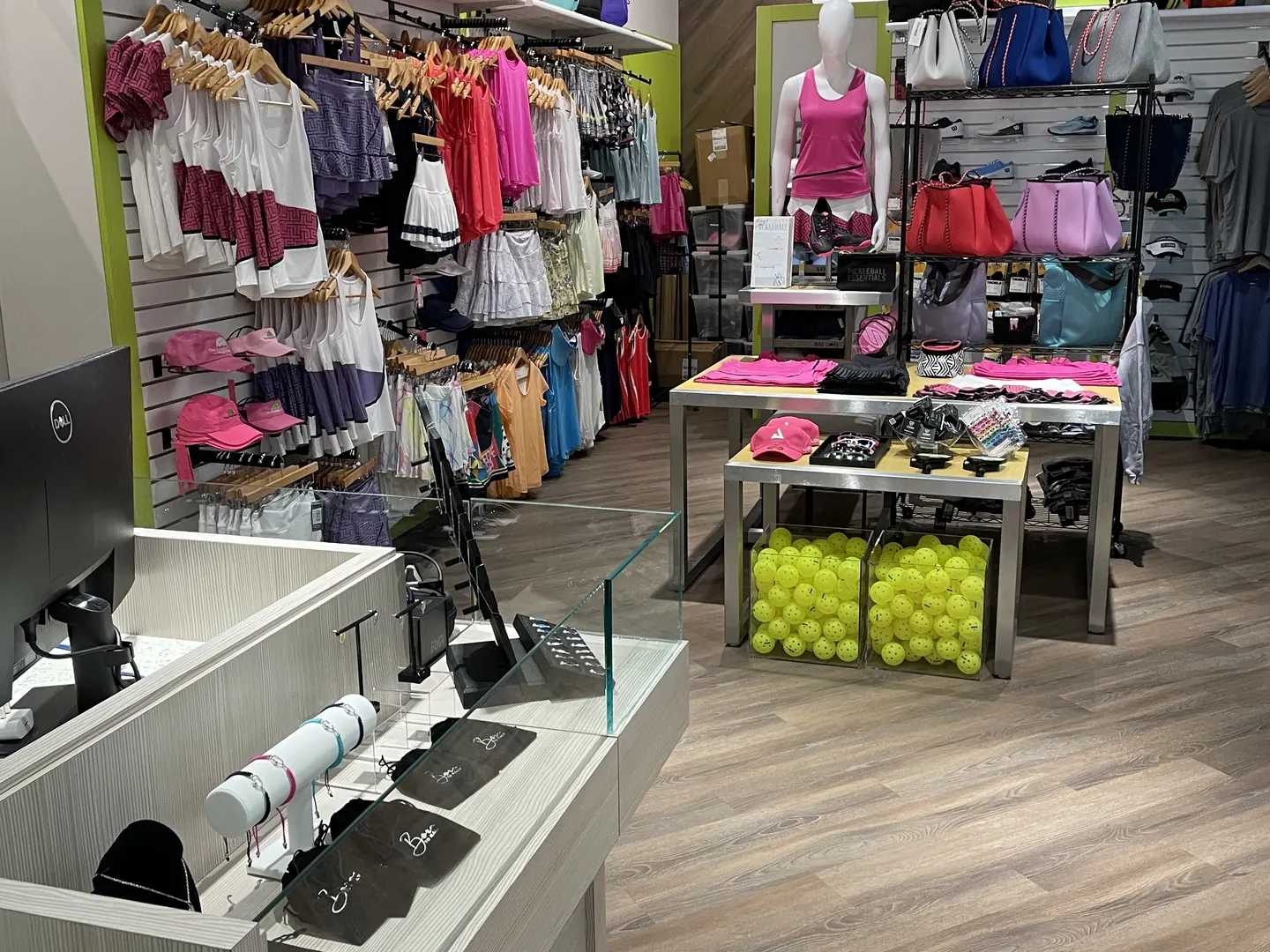Apparel and paddles in the pro shop